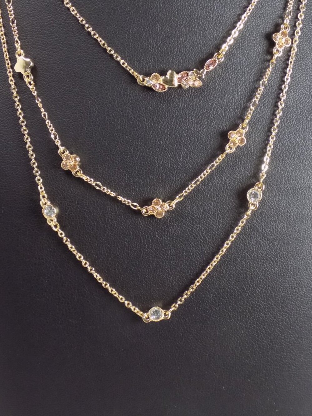 Guess Gold-Tone 3-Pc. Set Multi-Crystal Layering Necklaces Floral Hearts